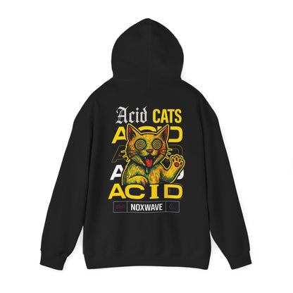 Sweat à capuche Noir Acid Cats Psychédélique