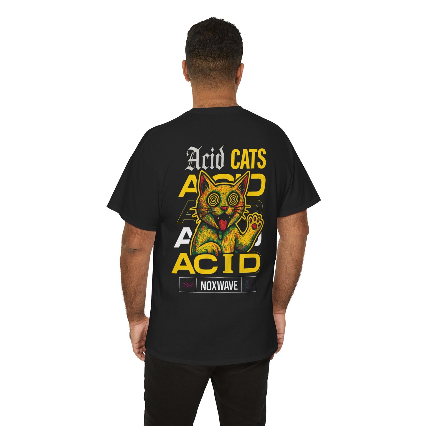 T-shirt Noir Acid Cats Psychédélique