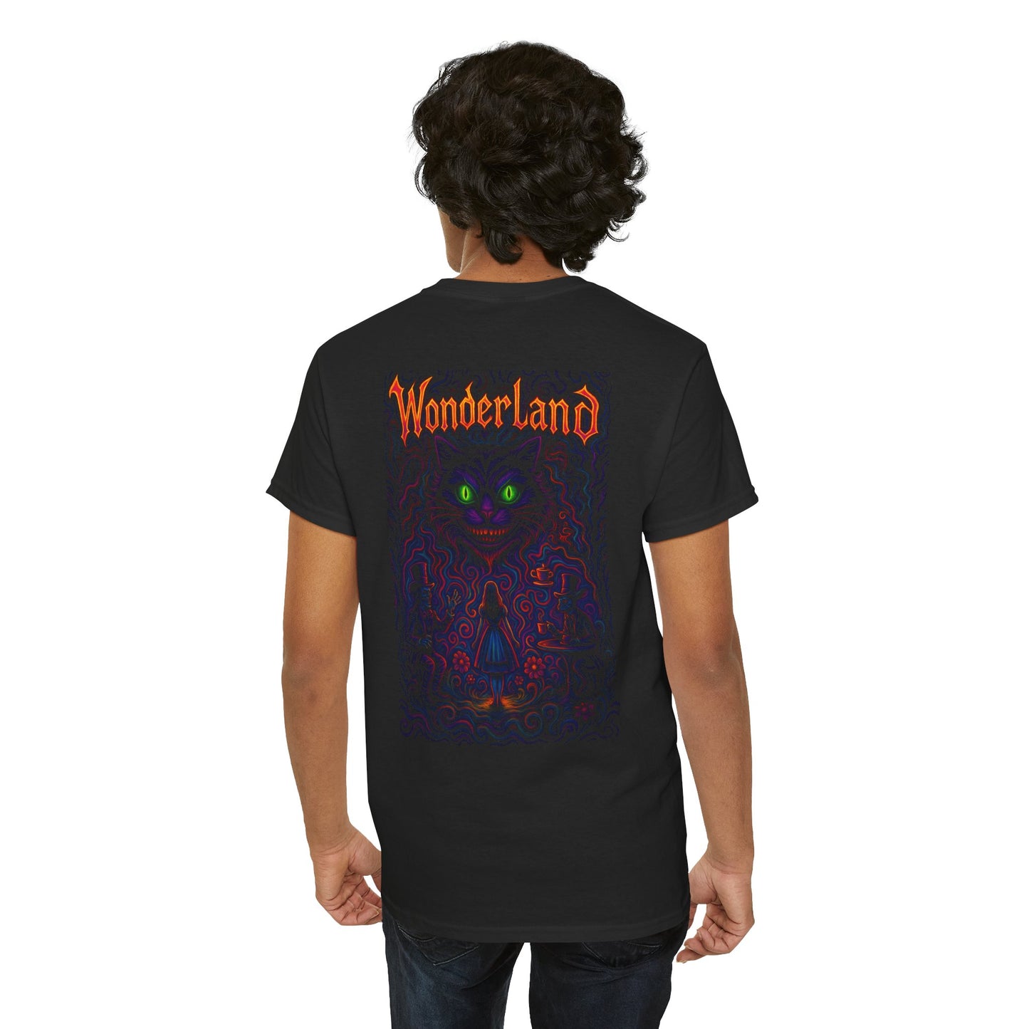 T-shirt Noir Wonderland Psychédélique