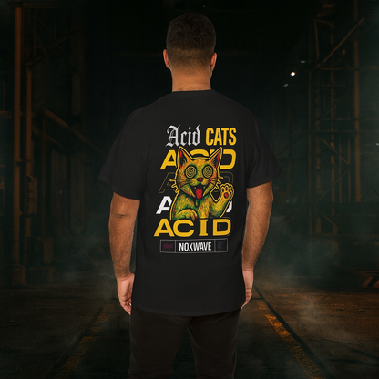 T-shirt Noir Acid Cats Psychédélique