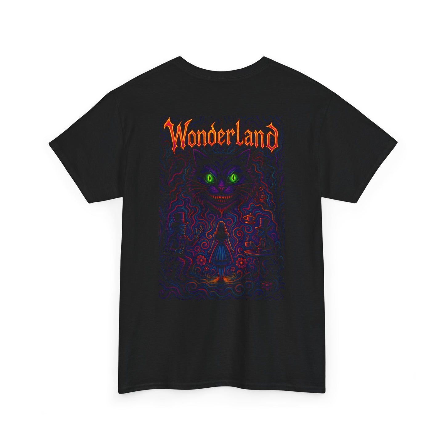 T-shirt Noir Wonderland Psychédélique