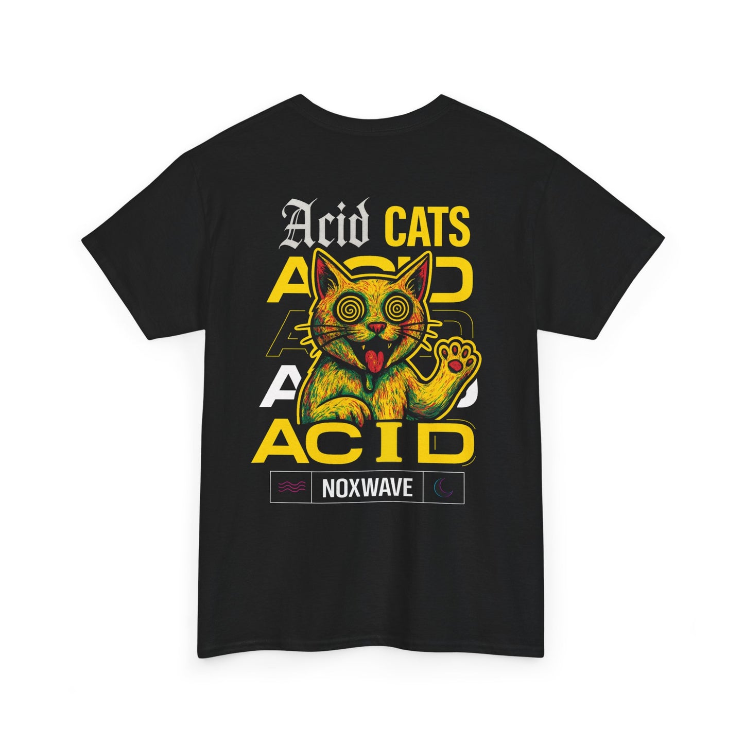 T-shirt Noir Acid Cats Psychédélique